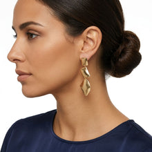 Load image into Gallery viewer, Clip On Brushed Gold Geometric Dangle Earrings
