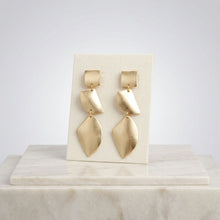 Load image into Gallery viewer, Clip On Brushed Gold Geometric Dangle Earrings
