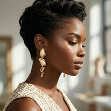 Load image into Gallery viewer, Clip On Brushed Gold Geometric Dangle Earrings
