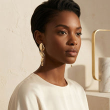 Load image into Gallery viewer, Clip On Brushed Gold Geometric Dangle Earrings
