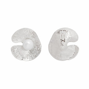 Clip On Silver Oyster Pearl Earrings for Women