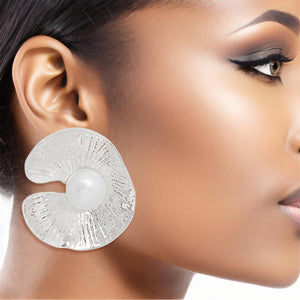 Clip On Silver Oyster Pearl Earrings for Women