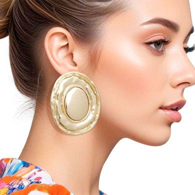 Clip On Earrings Large Gold Organic Oval for Women