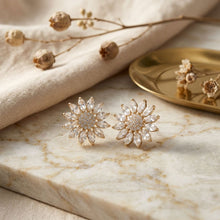 Load image into Gallery viewer, Clip On Gold Glass Crystal Sunflower Earrings

