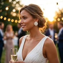 Load image into Gallery viewer, Clip On Gold Glass Crystal Sunflower Earrings
