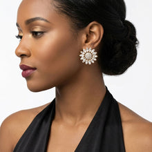 Load image into Gallery viewer, Clip On Gold Glass Crystal Sunflower Earrings
