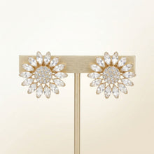 Load image into Gallery viewer, Clip On Gold Glass Crystal Sunflower Earrings
