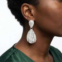 Load image into Gallery viewer, Clip On Double Teardrop Melted Silver Earrings

