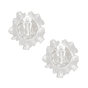 Clip On Silver Sculpted Floral White Pearl Earrings