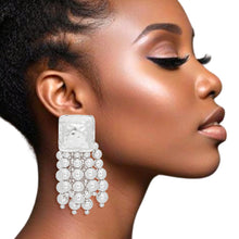 Load image into Gallery viewer, Clip On Silver Square Ball Bead Tassel Earrings
