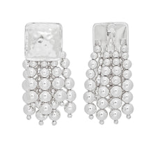 Load image into Gallery viewer, Clip On Silver Square Ball Bead Tassel Earrings
