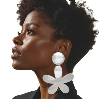 Clip On XL Heavy Silver Flower Earrings for Women