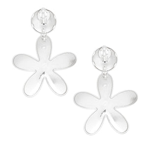 Clip On XL Heavy Silver Flower Earrings for Women