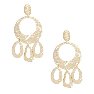 Clip On Heavy XL Gold Hammered Dangle Earrings