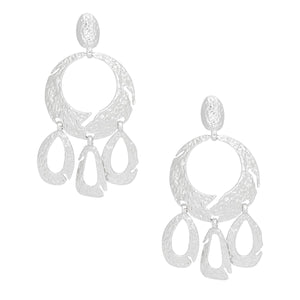 Clip On Heavy XL Silver Hammered Dangle Earrings