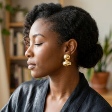 Load image into Gallery viewer, Gold Clip On Stacked Double Dome Chunky Earrings
