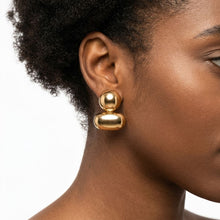Load image into Gallery viewer, Gold Clip On Stacked Double Dome Chunky Earrings

