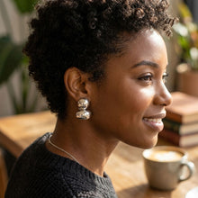 Load image into Gallery viewer, Silver Clip On Stacked Double Dome Chunky Earrings
