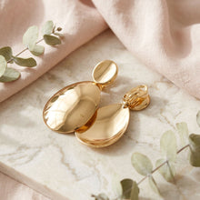 Load image into Gallery viewer, Clip On XL Gold Polished Curved Oval Drop Earrings
