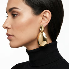 Load image into Gallery viewer, Clip On XL Gold Polished Curved Oval Drop Earrings
