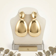 Load image into Gallery viewer, Clip On XL Gold Polished Curved Oval Drop Earrings
