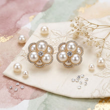 Load image into Gallery viewer, Clip on Gold Stacked Pearl Dome Pave Earrings
