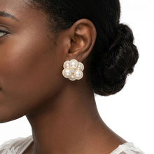 Load image into Gallery viewer, Clip on Gold Stacked Pearl Dome Pave Earrings

