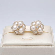 Load image into Gallery viewer, Clip on Gold Stacked Pearl Dome Pave Earrings
