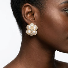 Load image into Gallery viewer, Clip on Gold Stacked Pearl Dome Pave Earrings
