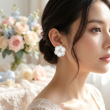 Load image into Gallery viewer, Clip on Silver Stacked Pearl Dome Pave Earrings
