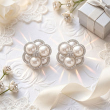 Load image into Gallery viewer, Clip on Silver Stacked Pearl Dome Pave Earrings
