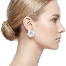 Load image into Gallery viewer, Clip on Silver Stacked Pearl Dome Pave Earrings
