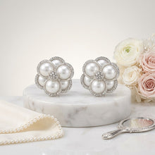 Load image into Gallery viewer, Clip on Silver Stacked Pearl Dome Pave Earrings
