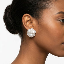 Load image into Gallery viewer, Clip on Silver Stacked Pearl Dome Pave Earrings
