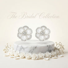 Load image into Gallery viewer, Clip on Silver Stacked Pearl Dome Pave Earrings
