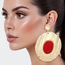 Load image into Gallery viewer, Drop Dramatic Large Gold Oval Red Inset Earrings
