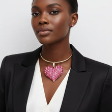 Load image into Gallery viewer, Pendant Fuchsia Stone Domed Heart Chunky Necklace
