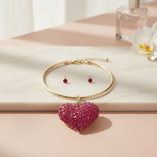 Load image into Gallery viewer, Pendant Fuchsia Stone Domed Heart Chunky Necklace
