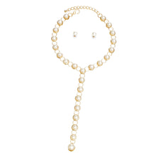 Load image into Gallery viewer, Y Necklace Gold Round Link Cream Pearl Set Women
