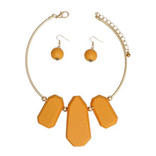 Load image into Gallery viewer, Bib Orange Chunky Wood Gold Rigid Collar Necklace
