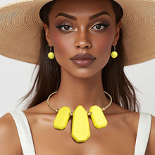 Load image into Gallery viewer, Bib Yellow Chunky Wood Gold Rigid Collar Necklace
