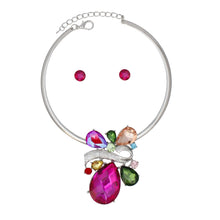 Load image into Gallery viewer, Choker Silver Multi Crystal Teardrop Slide Pendant
