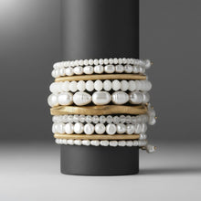 Load image into Gallery viewer, Gold Memory Wire Wrap Faux Natural Pearl Bracelet
