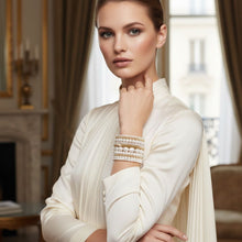 Load image into Gallery viewer, Gold Memory Wire Wrap Faux Natural Pearl Bracelet
