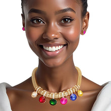 Load image into Gallery viewer, Choker Gold Mesh Multicolor Crystal Slide Necklace
