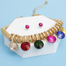 Load image into Gallery viewer, Choker Gold Mesh Multicolor Crystal Slide Necklace
