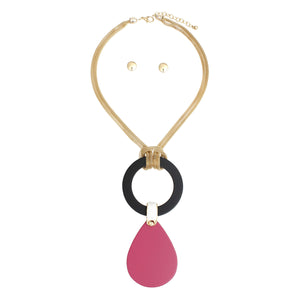 Necklace Long Fuchsia Teardrop Pendant Set Women