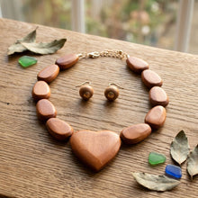 Load image into Gallery viewer, Brown Wood Bead and Heart Pendant Necklace
