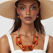 Load image into Gallery viewer, Collar Chunky Brown Wood Rectangle Link Necklace
