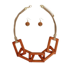Load image into Gallery viewer, Collar Chunky Brown Wood Rectangle Link Necklace
